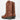 Ett par bruna Good Guys Don't Wear Leather Lucky Unisex Cowboy Boots i veganskt skinn, sedda snett bakifrån. Stövlarna har en låg klack, en spetsig tå och bruna dekorativa sömmar.