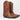 Ett par bruna Good Guys Don't Wear Leather Lucky Unisex Cowboy Boots i veganskt skinn, sedda snett framifrån. Stövlarna har en låg klack, en spetsig tå och bruna dekorativa sömmar.