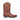 Brun Good Guys Don't Wear Leather Lucky Unisex Cowboy Boot i veganskt skinn, sedd från sidan. Stöveln har en låg klack, en spetsig tå och bruna dekorativa sömmar.