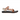 En Teva Original Universal-sandal i en färgkombination av beige, ljusrosa och brunt. Sandalen har justerbara remmar i textil som går över foten och runt ankeln, fästa i en svart mellansula med en strukturerad fotbädd och en brun yttersula. Tevas logotyp syns på den ljusrosa remmen över vristen.